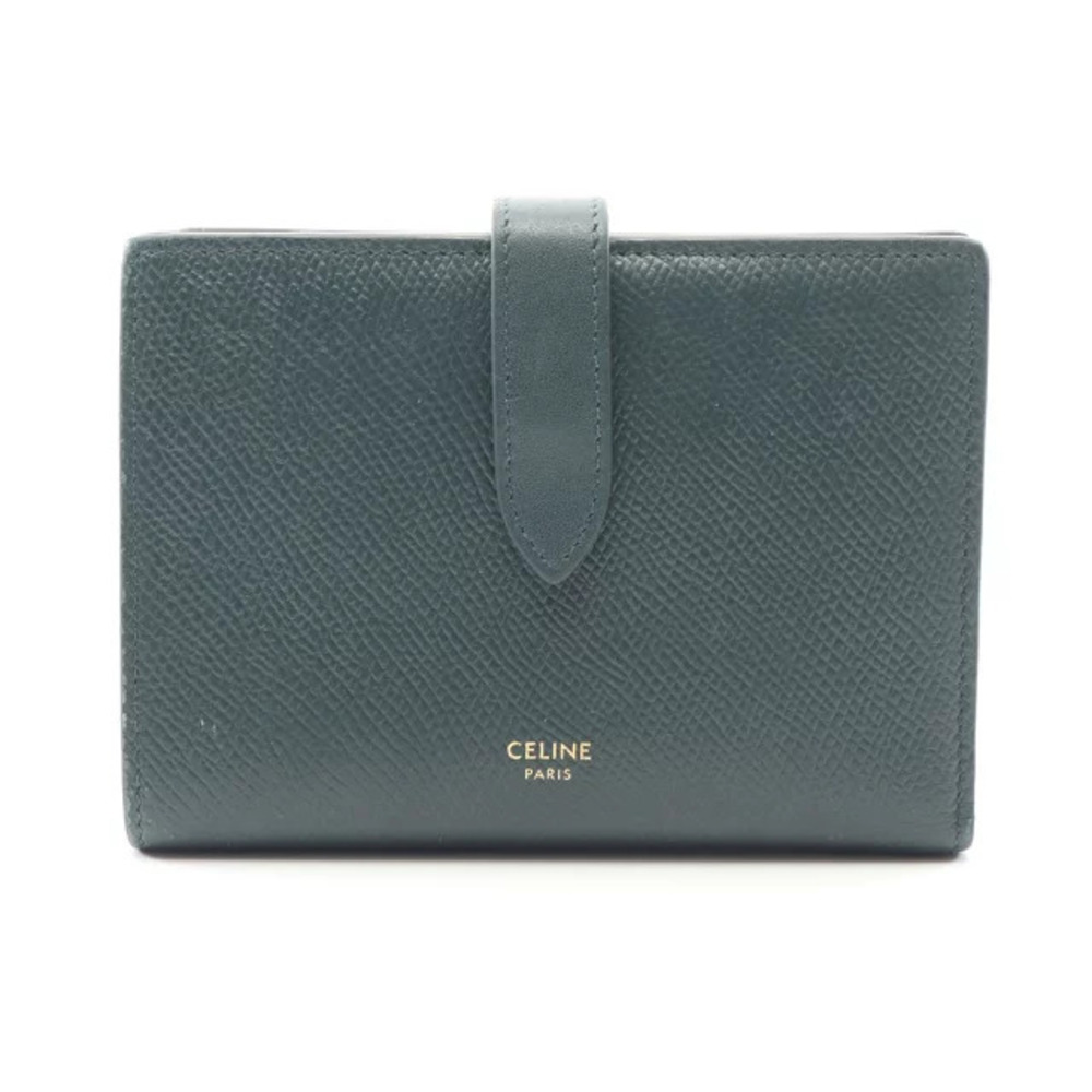 Celine Strap Wallet Bi fold Leather Green